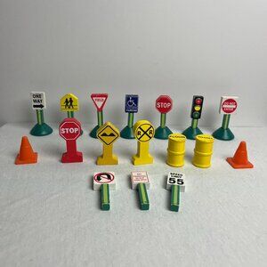 Kids Mini Traffic Signs Lot Wooden Blocks Street Signs Play CarTraffic Assorted